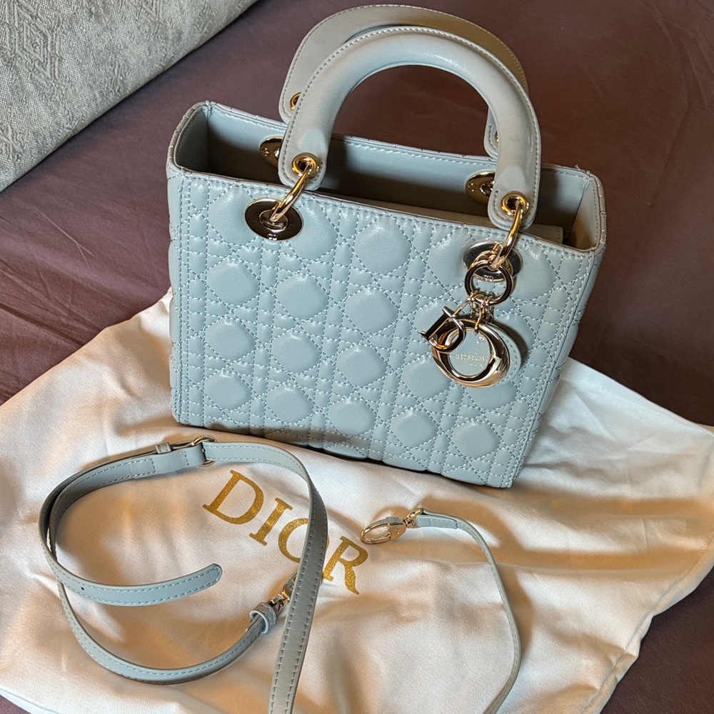 Designer inspired Light blue Gray Quilted Satchel
